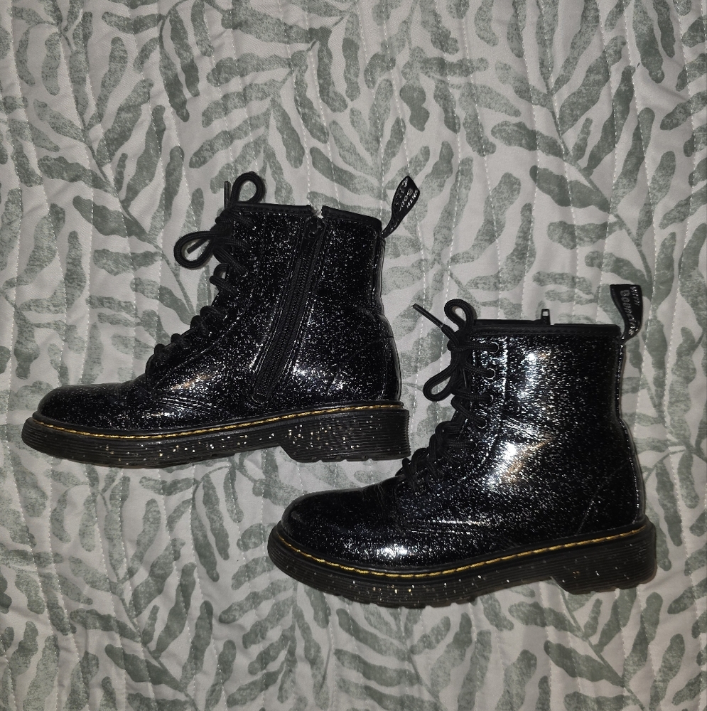 Girls Black Sparkle Doc Martens